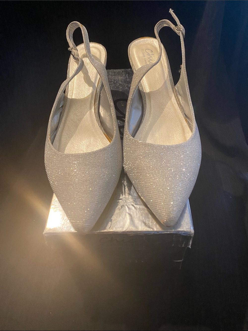 chic Silver Pointed Slingback Heels with Sparkle